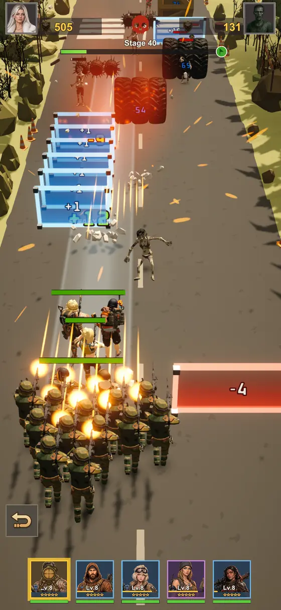 Squad running down the road toward a barricade