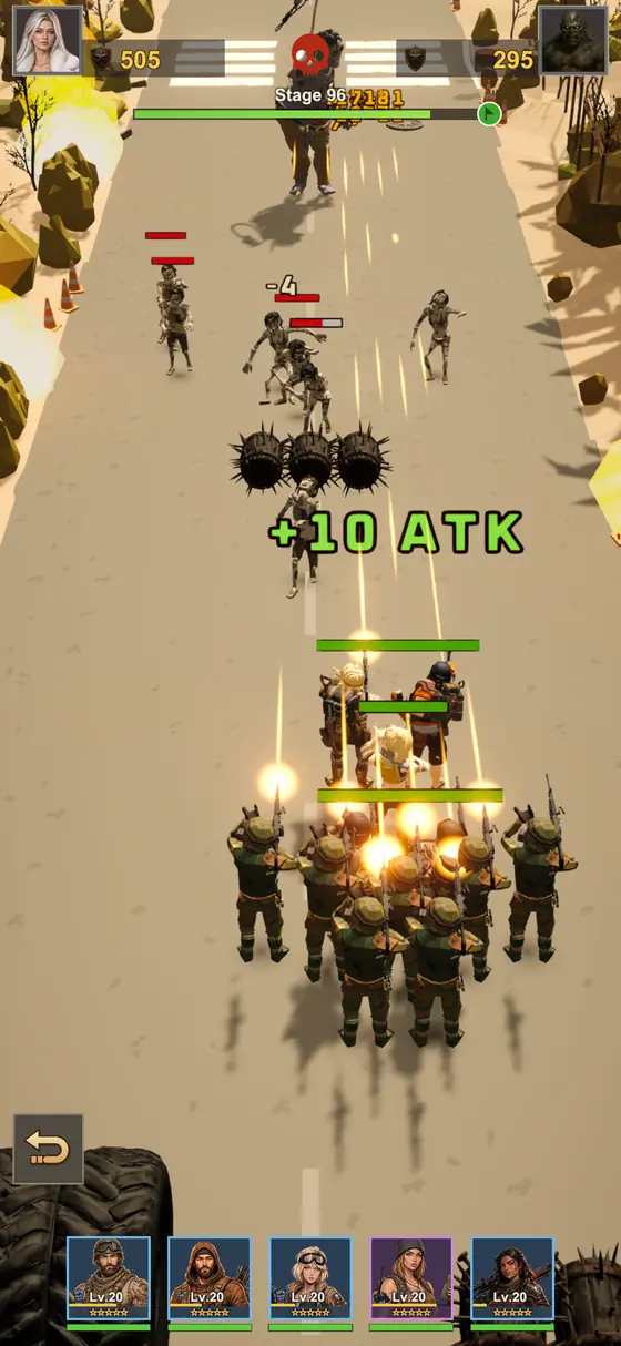Squad charging down the road with boosted attack